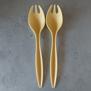 VTG Tupperware Yellow Salad serving slotted spoons